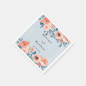 Coral und Dusty Blue Floral Boho Wedding Serviette (Ecke)