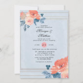 Coral und Dusty Blue Floral Geometric Wedding Einladung (Vorderseite)