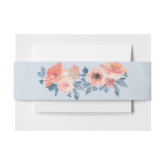 Coral und Dusty Blue Floral Wedding Einladungsbanderole (Vorderseite Beispiel)
