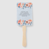 Coral und Dusty Blue Floral Wedding Hand Fan Fächer (Rückseite)