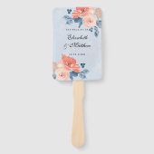 Coral und Dusty Blue Floral Wedding Hand Fan Fächer (Vorderseite)