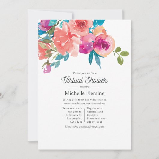 Coral und Fandango Blütendusche Einladung (Vorderseite)