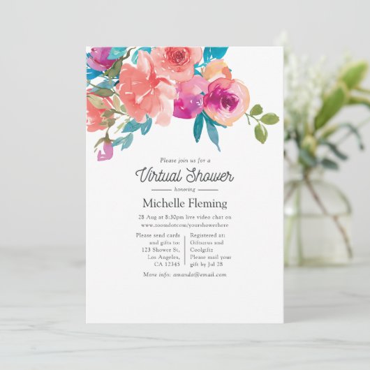 Coral und Fandango Blütendusche Einladung (Stehend Vorderseite)