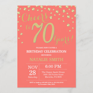 Coral und Gold 70. Geburtstag Diamond Einladung