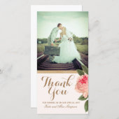 Coral und Gold Glitzer Vielen Dank Foto Card (4x8) Dankeskarte (Vorne/Hinten)