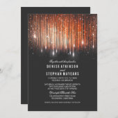 Coral und Gold Wedding String Lights laden ein Einladung (Vorne/Hinten)