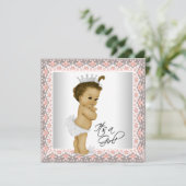 Coral und Gray Baby Girl Dusche Einladung (Stehend Vorderseite)