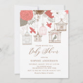 Coral und Gray Birdcages Baby Shower Einladung (Vorderseite)