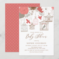 Coral und Gray Birdcages Baby Shower