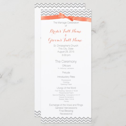 Coral und Grey Zigzag Muster Hochzeitsprogramm Programm (Vorne/Hinten)