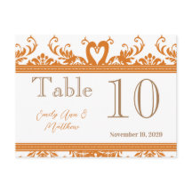 Coral und Ivory Swan Damask Tischnummer