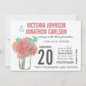 Coral und Mint Chrysanthemum in einem Mason Jar Einladung (Vorderseite)