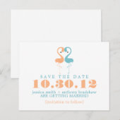 Coral und Mint Flamingos Hochzeit speichern Sie da Ankündigungspostkarte (Vorne/Hinten)