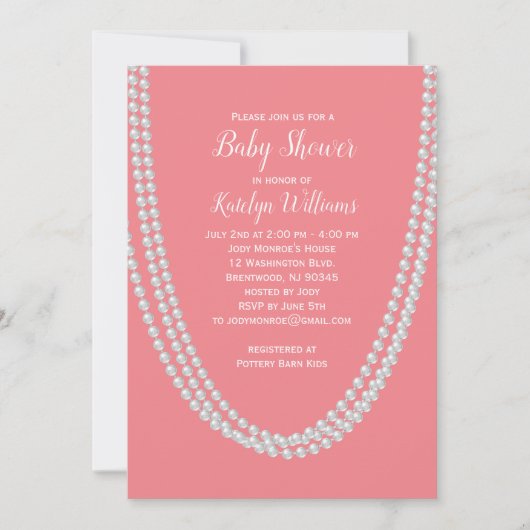 Coral und Pearls Baby Dusche Invite White Einladung (Vorderseite)
