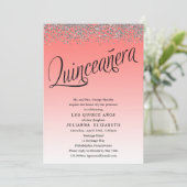Coral und Silver Quinceanera Geburtstagseinladung Einladung (Stehend Vorderseite)