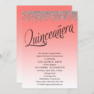 Coral und Silver Quinceanera Geburtstagseinladung Einladung