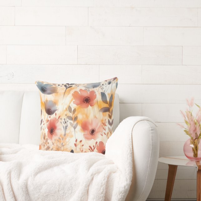 Coral und Smoky Blue Modern Art Blume Kissen (Liege)