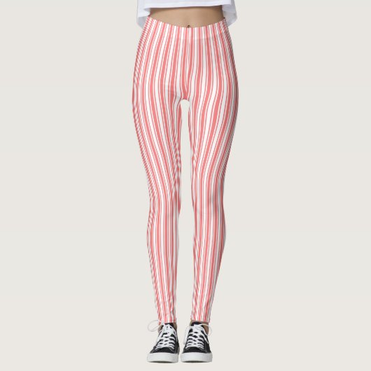 Coral und weiße Streifen aus Süßigkeiten Leggings (Vorderseite)