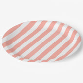 Coral und weiße Streifen aus Süßigkeiten Pappteller (Schrägansicht)