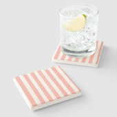 Coral und weiße Streifen aus Süßigkeiten Steinuntersetzer (Seitenansicht)