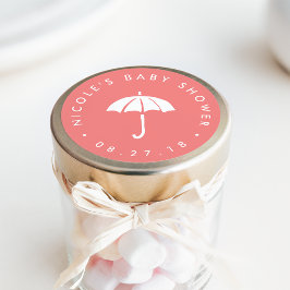 Coral und White Umbrella Baby Dusche Runder Aufkleber