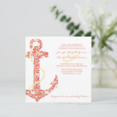 Coral und Yellow Anchor Beach Einladung zur Hochze (Stehend Vorderseite)