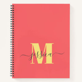 Coral und Yellow Monogram Notebook Notizblock