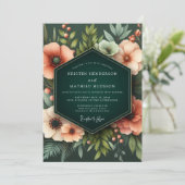 Coral Verdant Bloom Wedding Einladung (Stehend Vorderseite)