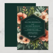 Coral Verdant Bloom Wedding Einladung (Vorne/Hinten)