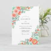 Coral Verdant Blossom Wedding Einladung (Stehend Vorderseite)