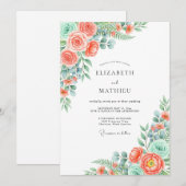 Coral Verdant Blossom Wedding Einladung (Vorne/Hinten)