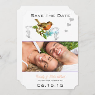 Coral Vintag Bird Aqua & Lilac Save the Date Einladung