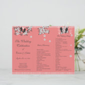 Coral Vintag Birds TriFold Hochzeitsprogramm (Stehend Vorderseite)