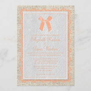 Coral Vintag Bow & Linen Wedding Einladungen