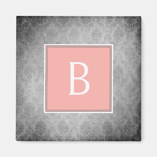 Coral Vintag Damask Monogram Magnet (Vorne)