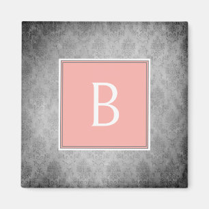 Coral Vintage Damast Monogrammmagnet Magnet