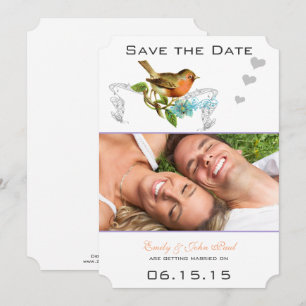 Coral Vintage Vogel Aqua & Flieder Save the Date Einladung