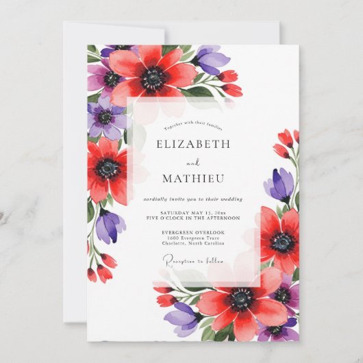 Coral Violet Artistic Bloom Wedding Einladung (Vorderseite)