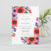 Coral Violet Artistic Bloom Wedding Einladung (Stehend Vorderseite)