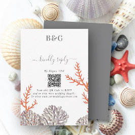 Coral Watercolor Beach Modern Wedding QR Code RSVP Karte