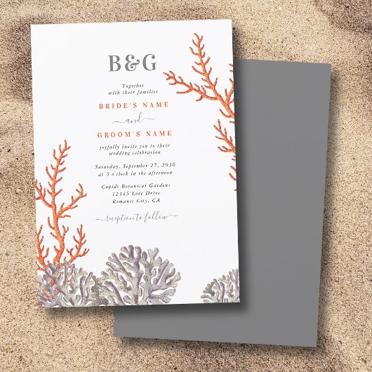 Coral Watercolor Beach Moderne Hochzeit Einladung