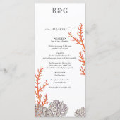 Coral Watercolor Beach Moderne Hochzeit Menükarte (Vorderseite)