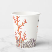 Coral Watercolor Beach Moderne Hochzeit Pappbecher (Vorderseite)