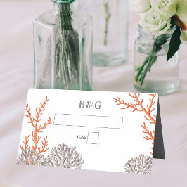 Coral Watercolor Beach Moderne Hochzeit Platzkarte