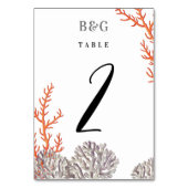Coral Watercolor Beach Moderne Hochzeit Tischnummer (Vorderseite)