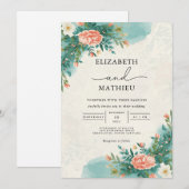 Coral Watercolor Bloom Arch Wedding Einladung (Vorne/Hinten)