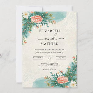 Coral Watercolor Bloom Arch Wedding Einladung