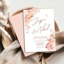 Coral Watercolor Boho Elegante Script Wedding