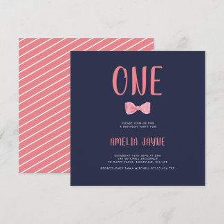 Coral Watercolor Bow erste Geburtstagsparty Einladung