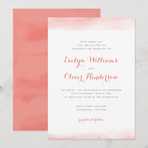 Coral Watercolor Dip Wedding Einladung